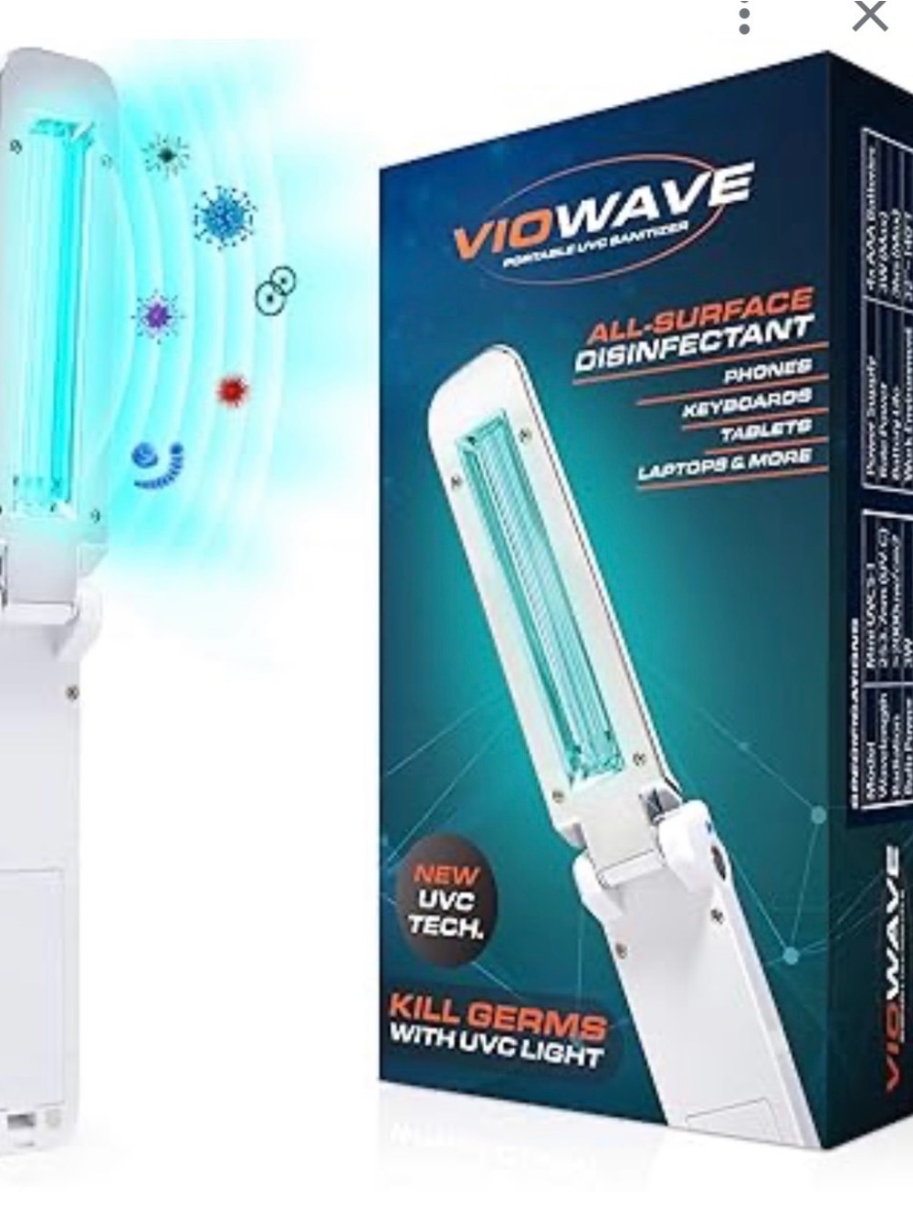 VioWave UV Light Sanitizer Wand, a portable  device to disinfect surfaces